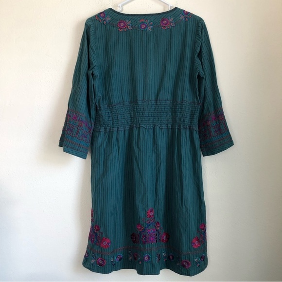 Johnny Was 3J Workshop Blue Stripe Embroidered Dress Size Medium - Picture 2 of 10